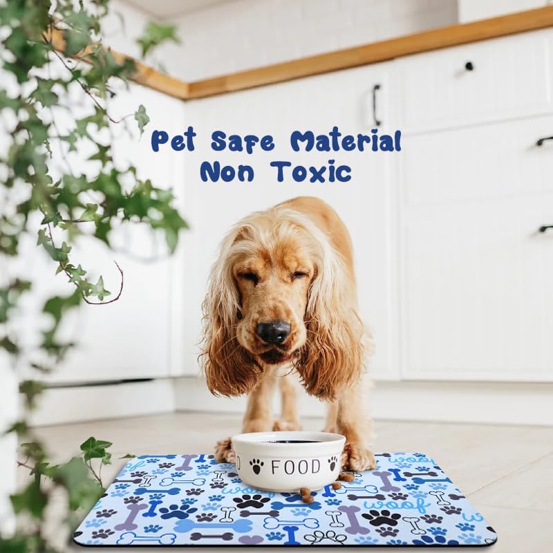 Dog Food Mats for Floors Waterproof, Pet Water Bowl Mats Pet Feeding Absorbent Placemats Plaid 12 * 20 inch