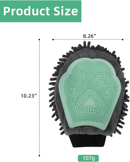 Green Double-Sided Dog Bath Glove Dog Washing Glove Massage Dog Brush Glove for Dogs and Cats Chenille Absorbent Pet Towel Mitt Pet Grooming Glove for Hair Removal Glove