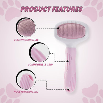 Slicker Brush for Dogs & Cats Deshedding Dog Brush for Long & Short Hair, Removes Undercoat, Mats & Tangles, Skin-Friendly Dog Grooming Comb for Shedding Control (Pink)