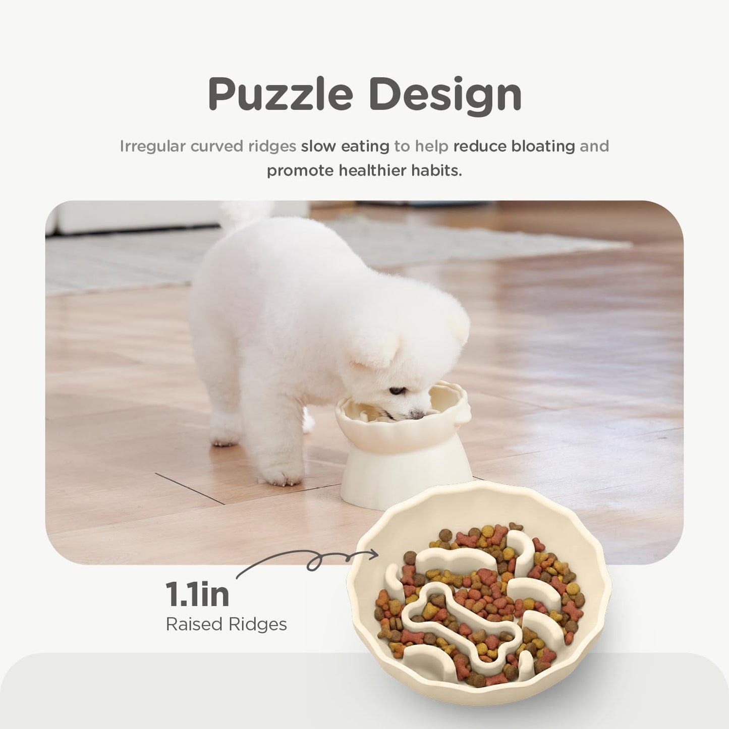 Slow Feeder Dog Bowls Made of Premium Food-Grade Silicone, Anti-Choking & Slow Eating for Improved Digestion, Non-Slip, Soft & Durable, Quiet Dog Bowl, Cute, Dishwasher Safe (Ivory, Standard)