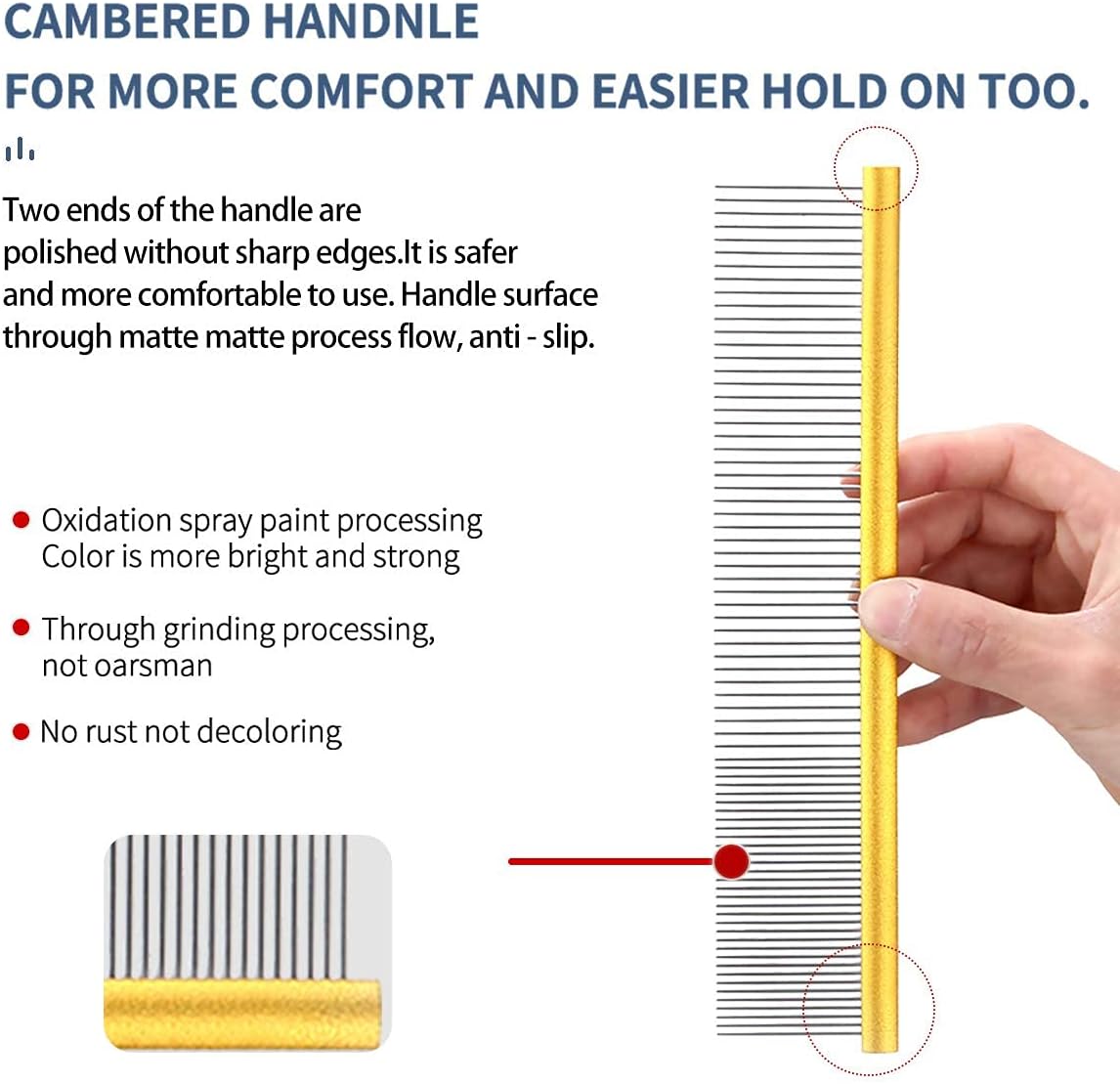 Metal Dog Grooming Comb for Shedding Tangles,Knots,Mats.Dog Combs With Long Wide Tooth for Long Thick Curly Hair Metal Pet Comb for Poodles and Goldendoodles Dematting.7.5INCHES.(Blue)