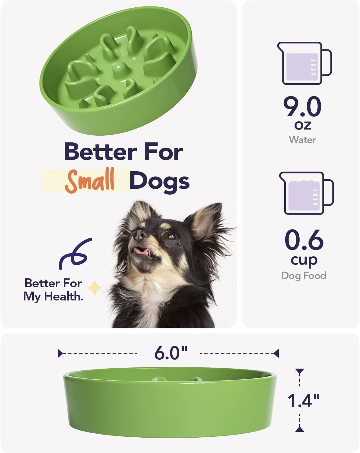 LE TAUCI Dog Bowls Slow Feeder Ceramic, 1.5 Cup Slow Feeding Bowl for Small and Medium Breed, Puzzle Dog Food Bowl for Fast Eater, Maze Purple