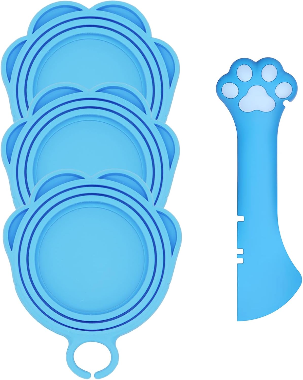 Pet Can Opener & 3 Pcs Cat Food Can Lids | Universal BPA Free Silicone Covers & Multi-Function Wet Food Spoon for Cat and Dog Food(Dark Blue)