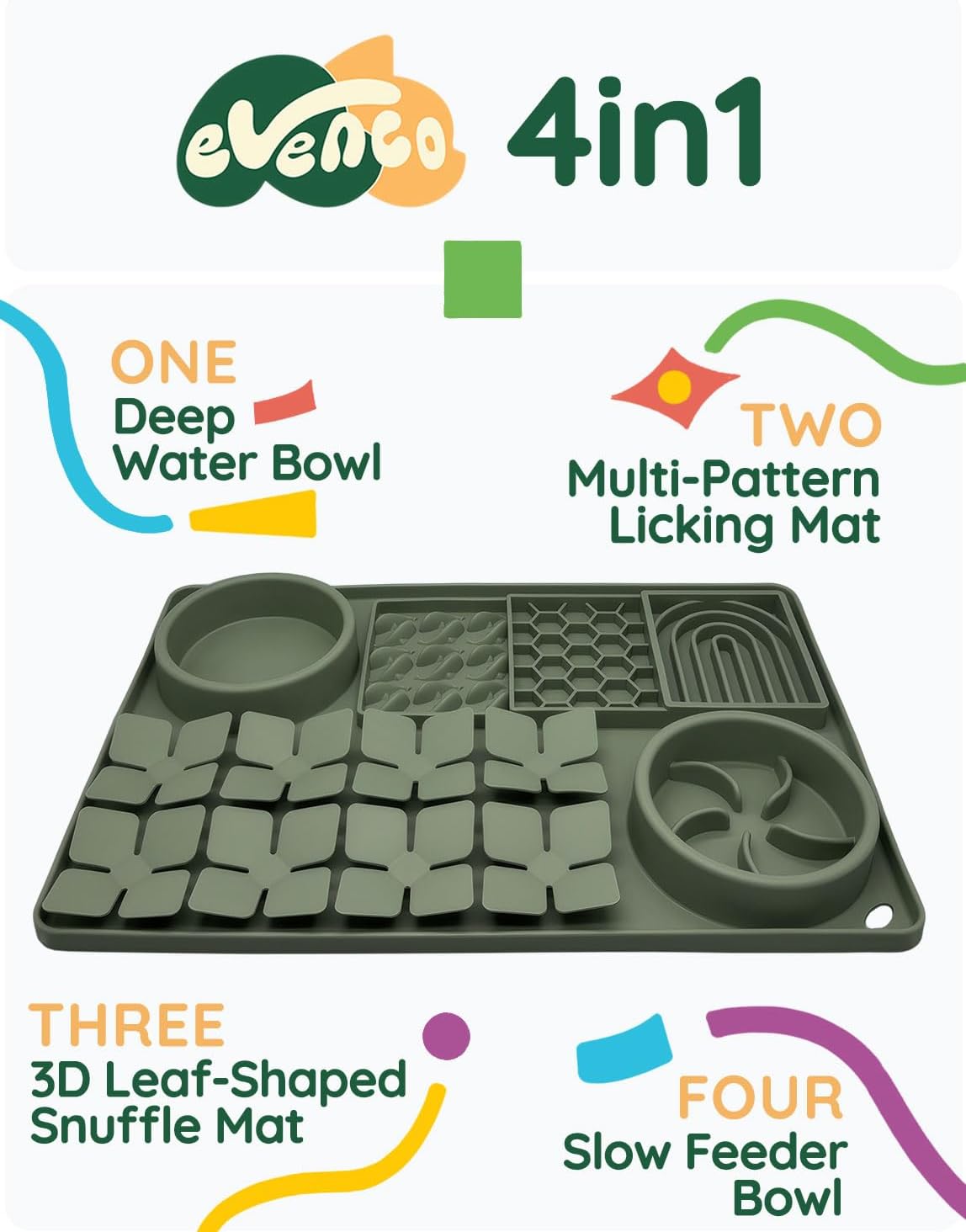 Slow Feeder Bowl, Silicone Lick Mat with Suction Cups for Dog Cat, Snuffle Mat for Pet Smell Training, Puzzle Toys for Bored Puppy, Interactive Sniff Mat for Slow Eating and Keep Busy, Green