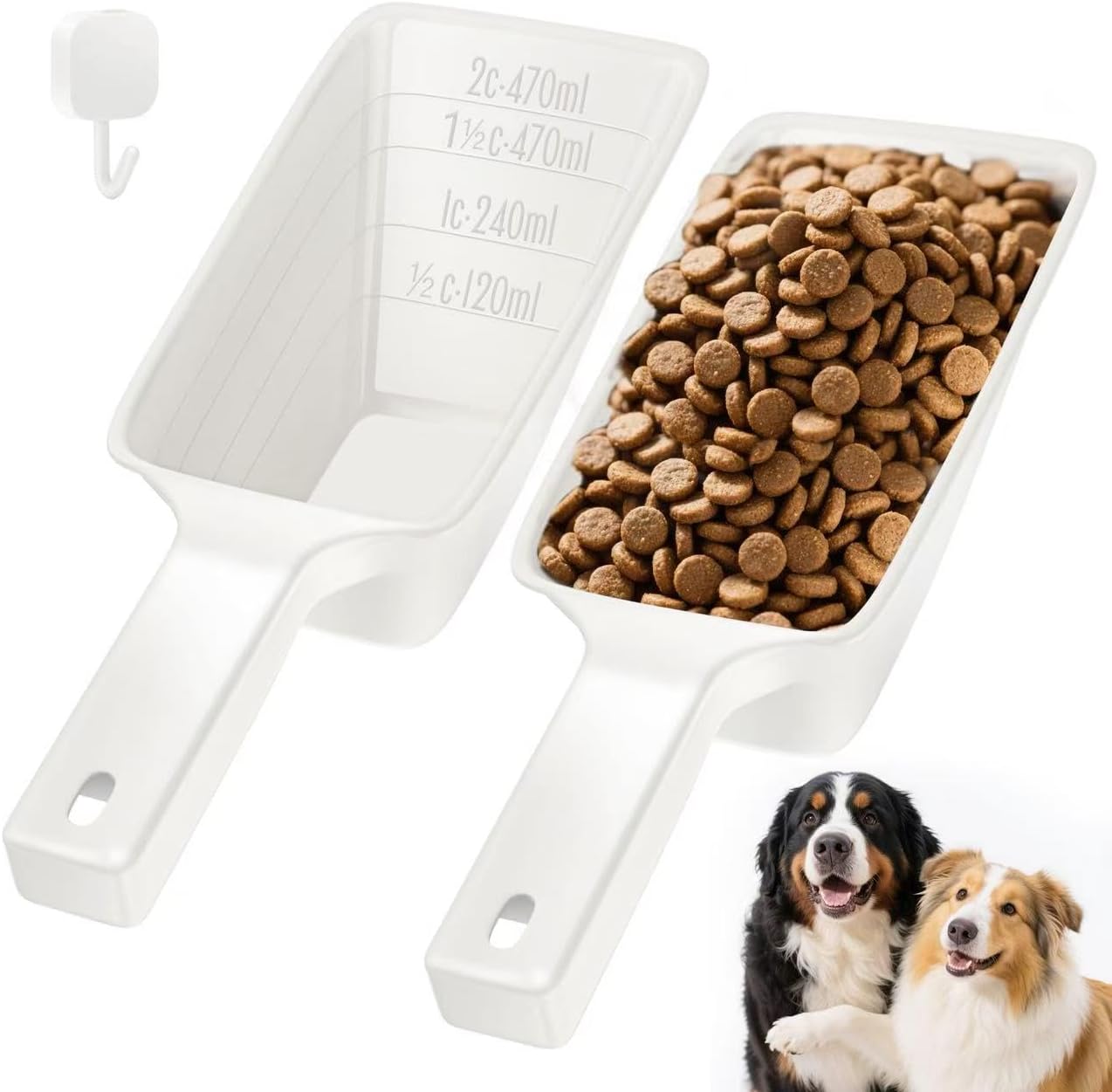 Food Scoop, Cup Capacity Dog Food Scooper With Measuring Lines For Dog, Puppy and Cat Coffee Bean Scoop, Flour Scoop 2 Pack (Grey)