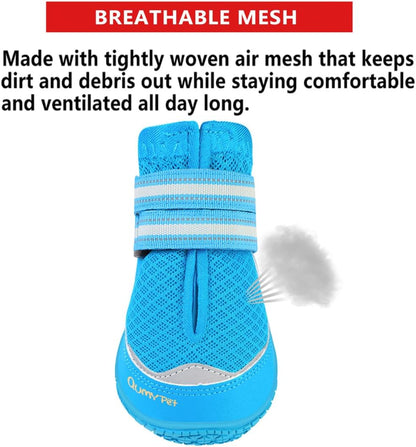 QUMY 4PCS Dog Boots for Large Dogs, Medium Dog Shoes & Paw Protectors for Hot Pavement, Summer Heat Protection, Mesh Breathable Nonslip Dog Booties for Hardfloors, Walking Running Hiking Black Size 6