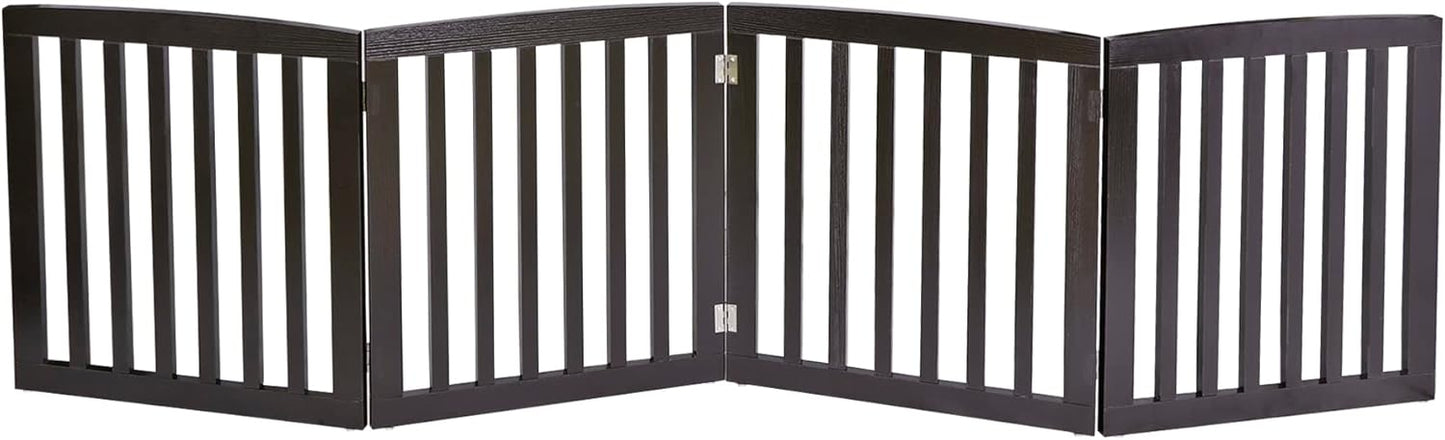 Freestanding Dog Door Indoor Folding Puppy Gate for Doorways Stairs 4-Panel Wood Pet Safe Barrier Fence for Hallways, Gray