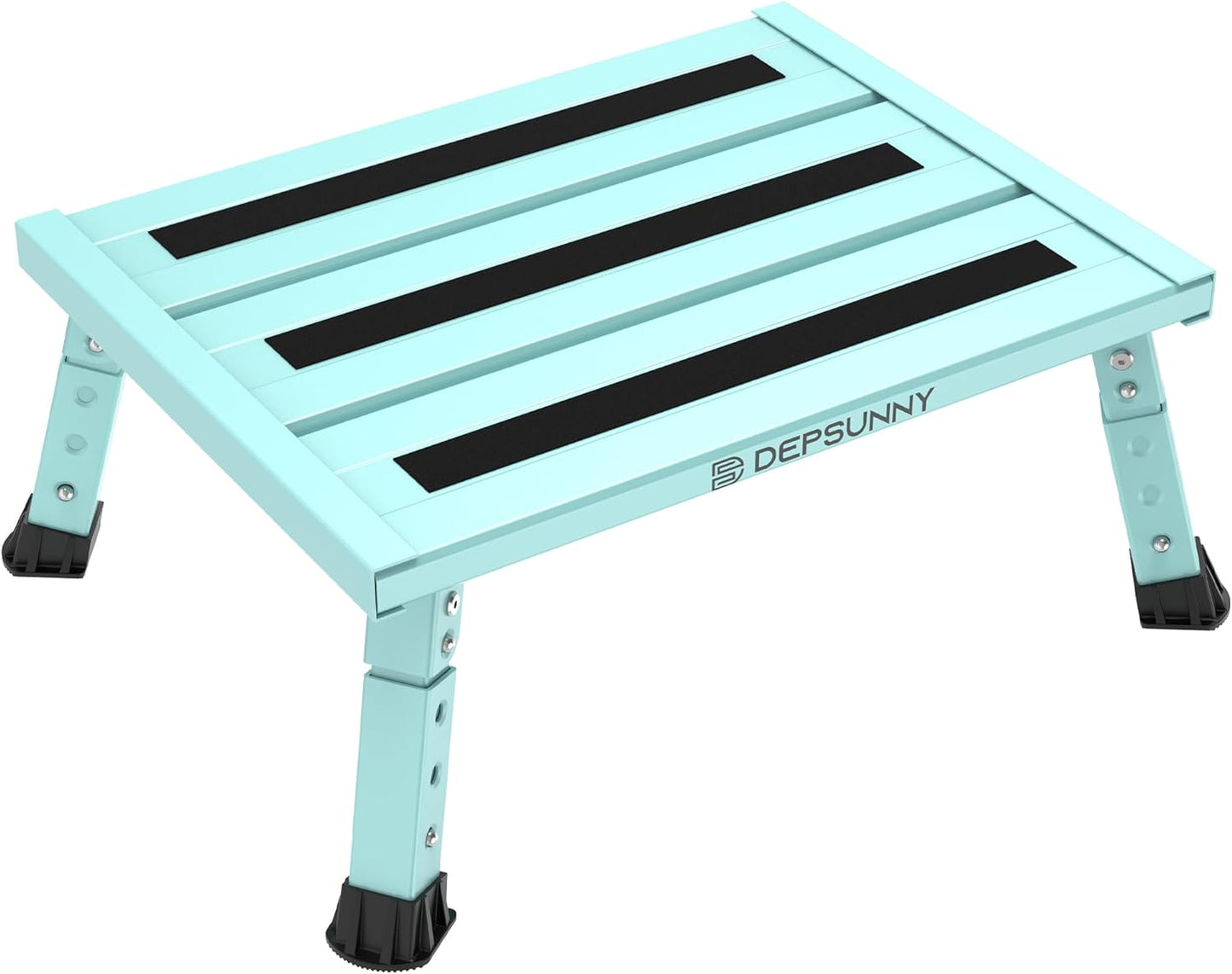 Adjustable Height Aluminum RV Step, Stable Foldable Platform Step Stool, Supports Up to 1,000 lb, Non-Slip Rubber Feet and Platform Mat, Easy to Carry (Black)