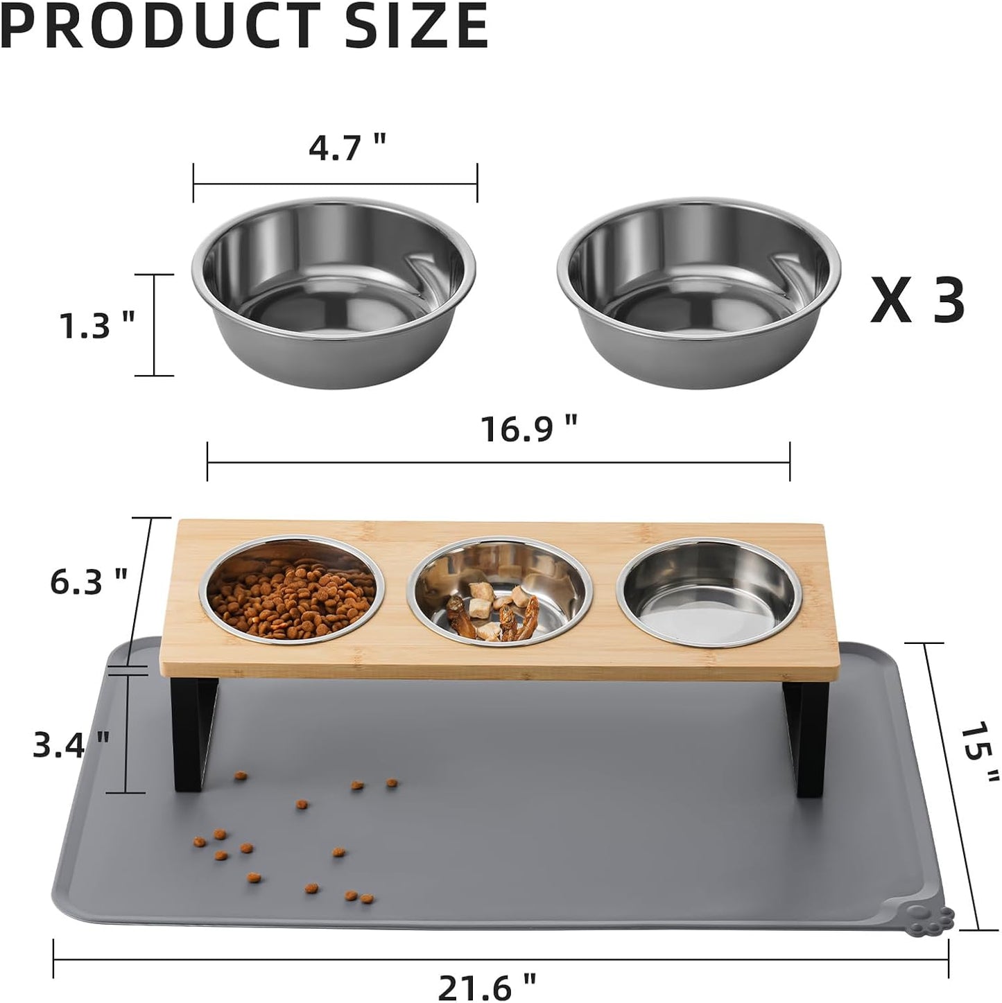 Upgraded Elevated Cat Bowls with Food Mat,15°Tilted Stand Anti Vomiting Raised Cat Dishes for Food and Water,2 Stainless Steel Bowls for Cats and Puppy