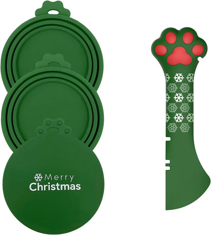 Pet Can Opener & 3 Pcs Cat Food Can Lids | Universal BPA Free Silicone Covers & Multi-Function Wet Food Spoon for Cat and Dog Food(Dark Blue)
