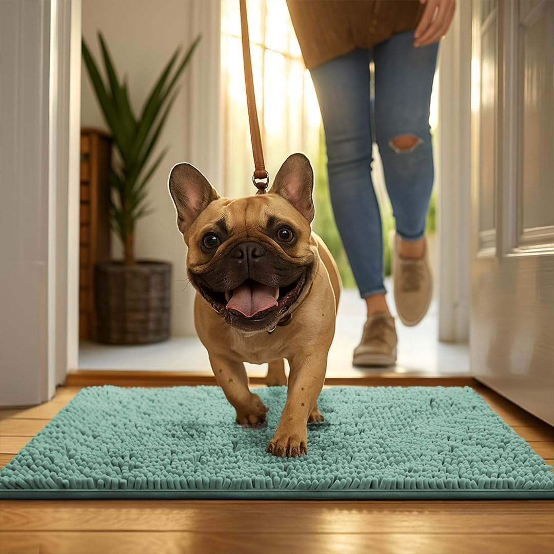 MudGuard Mat™ Dog Door Mat for Muddy Paws, Super Absorbent Microfiber, Non-Slip Indoor Mat, Quick Dry Chenille Mud Mat for Dogs & Entryway, Washable, Grey 19" x 30"