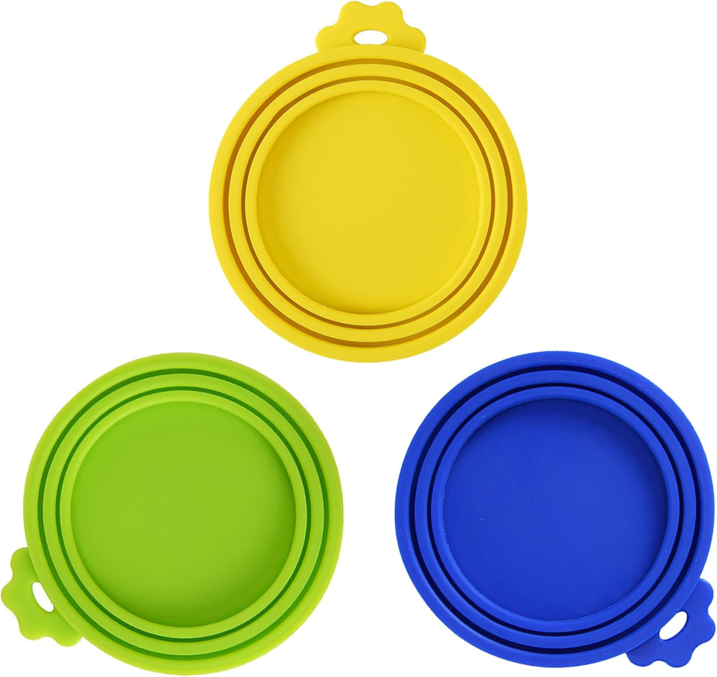 SunGrow Cat Food Can Lids, Durable and Flexible Silicone Wet Pet Food Can Covers, Universal Fit Storage Toppers, Dishwasher-friendly, Yellow, Blue, Green, 4” x 3.5”, 3 Pcs Per Pack