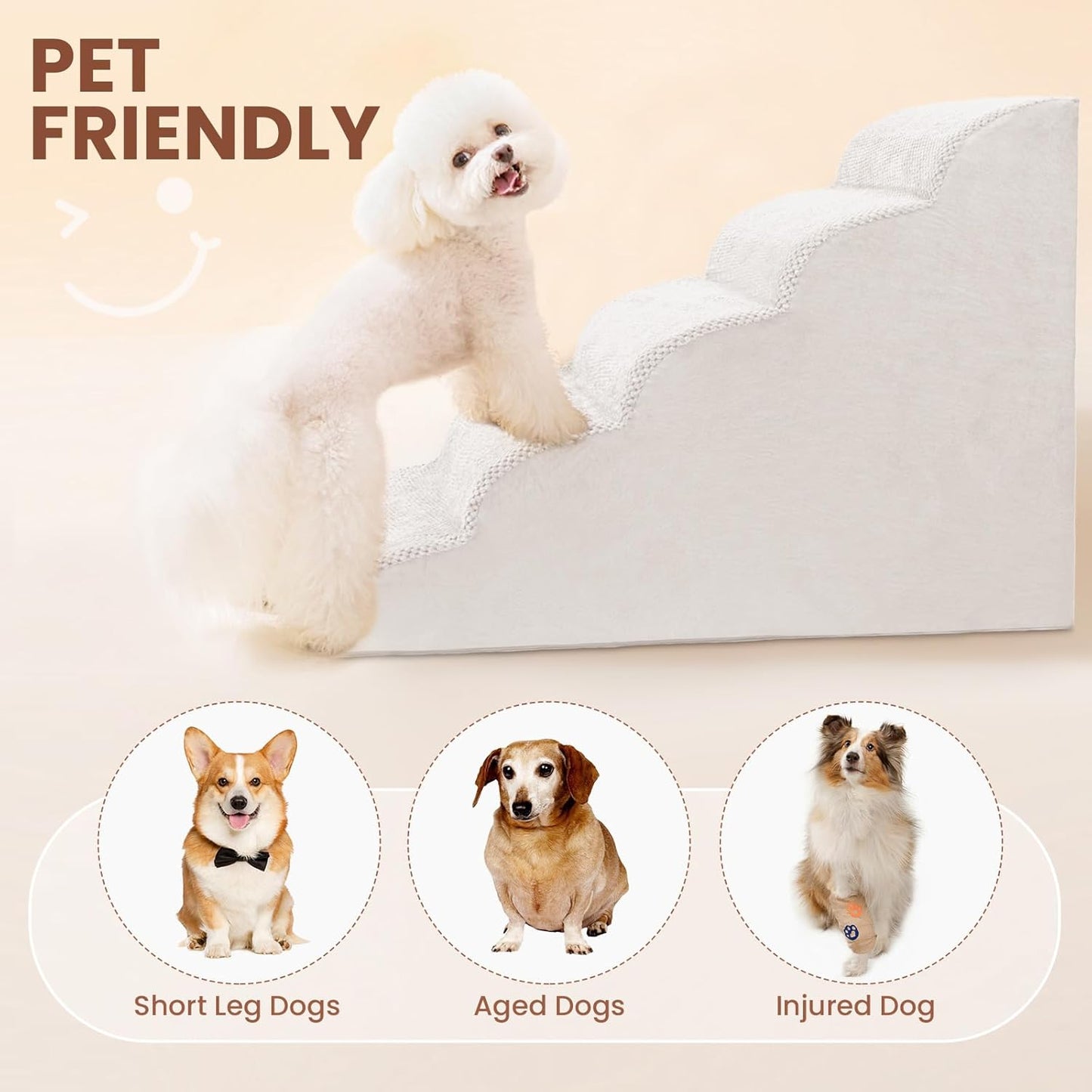 Dog Stairs for Small Dogs, 3 Tiers High Density Foam Dog Ramp, Extra Wide Non-Slip Pet Steps for High Beds Or Couch, Soft Foam Doggie Ladder for Dogs Injured, Older Pets, Small Cats