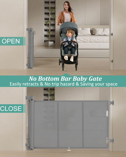 Miumoon 120 inch Retractable Baby Gates 34 inch Tall, Retractable Gate with Reinforced Strip Design to Prevent Crawling Through, 10 FT Extra Wide Retractable Dog Gate for Indoor/Outdoor