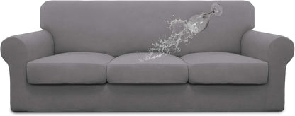 Easy-Going 100% Dual Waterproof 4 Pieces Stretch Soft Couch Cover for Dogs, Sofa Slipcover for 3 Separate Cushion Couch Leakproof Furniture Protector for Kids, Pets Dark Gray