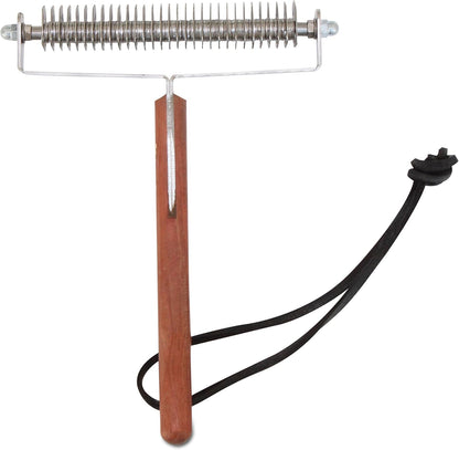 Mars Coat King Triple Wide Dematting Undercoat Grooming Rake Stripper Tool for Horses, Stainless Steel with Wooden Handle, Made in Germany, 60 Blade Extra Fine