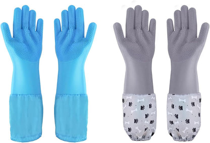 Pet Grooming Gloves Pet Hair Remover Cat, Dog Washing Gloves Silicone Heat Resistant Cleaning Gloves with High-Density Teeth Grooming Gloves for Dogs, Cats, Horses, Rabbits (1 Pair - Gray)