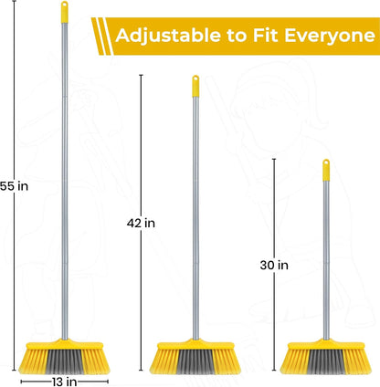 Broom for Hardwood Floors Indoor Sweeping Brooms with Soft Bristles and 55” Long Handle for Tile Laminate Deck Hard Floor Cleaning-Yellow