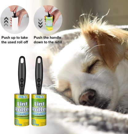 COMMEMA Lint Rollers for Pet Hair Extra Sticky, Pet Hair Remover Set Brush for Dog & Cat Hair Removal, Clothes, Furniture, 2 Handles with 4 Refills, 240 Total Sheets