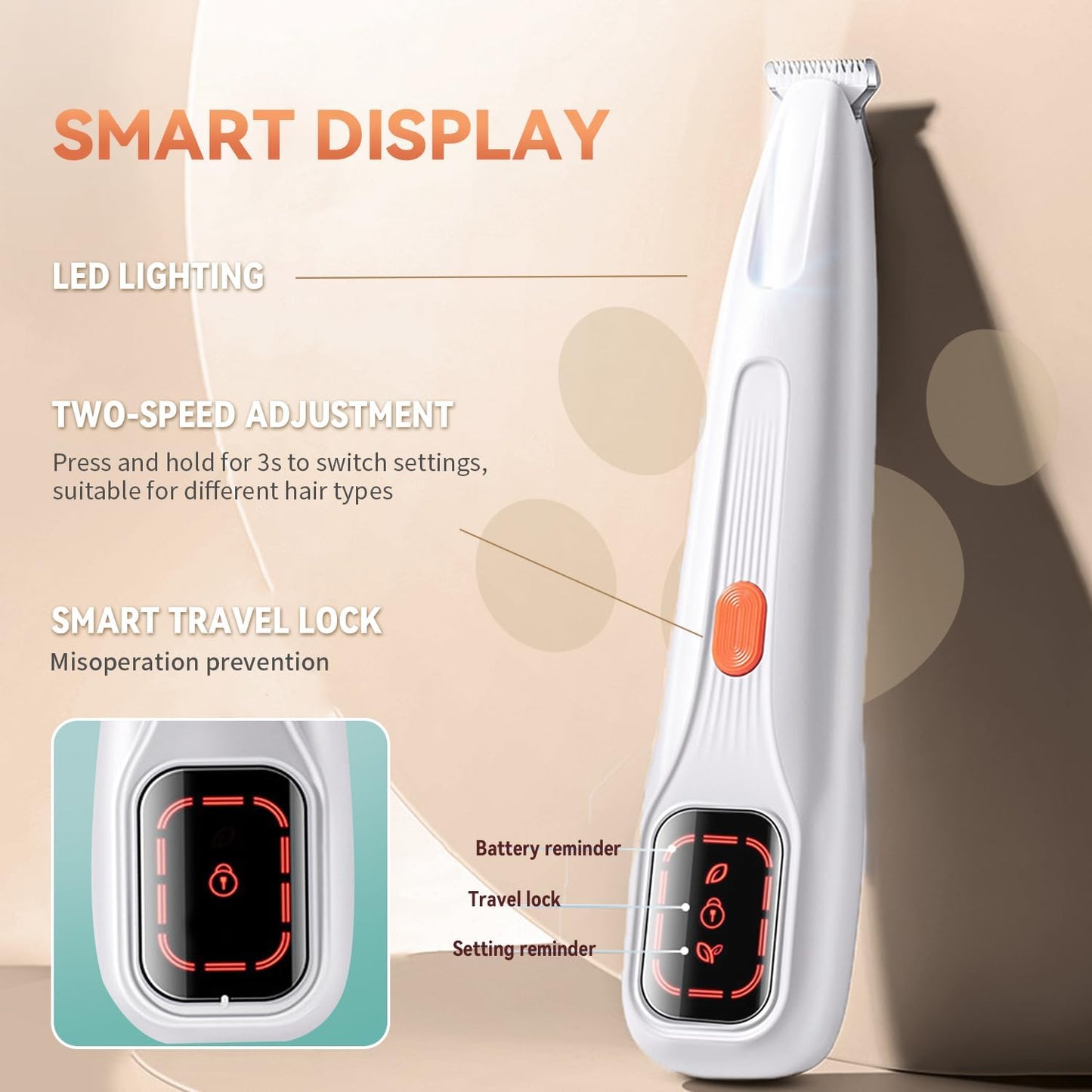 2026 New Pet Precision Trimmer, Dog Paw Trimmer with LED Light, Low Noise, IP68 Waterproof, Dual-Speed Motor, Suit for Trimming Paw, Ear, Face, Butt, Eyebrows, USB Rechageble