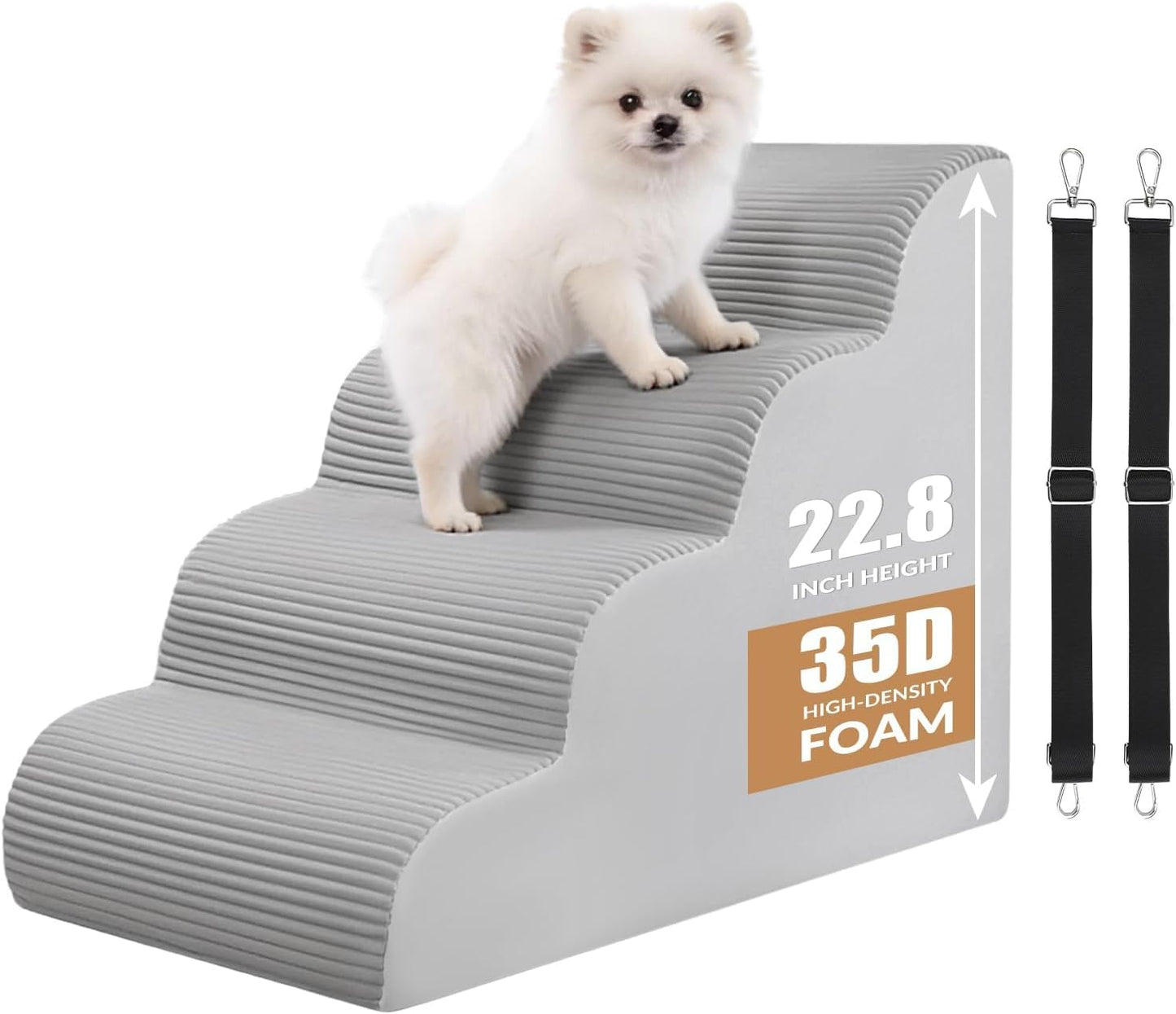 Dog Stairs for High Beds Up to 30" H with Tunnel,Extra Height 27.5" 5-Step Pet Steps for Small Dogs and Cats, Non-Slip Sturdy Dog Ramp with Anti-Tip Safety Strap and Removable Cover