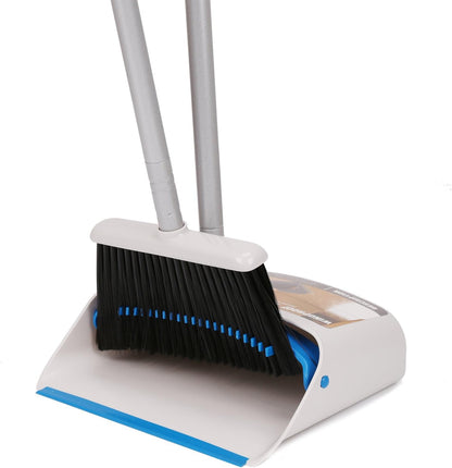 TreeLen Broom and Dustpan Set with 52" Long Handle for Home Kitchen Room Office Lobby Floor Use Upright Stand Up Stand Up Broom with Dustpan Combo