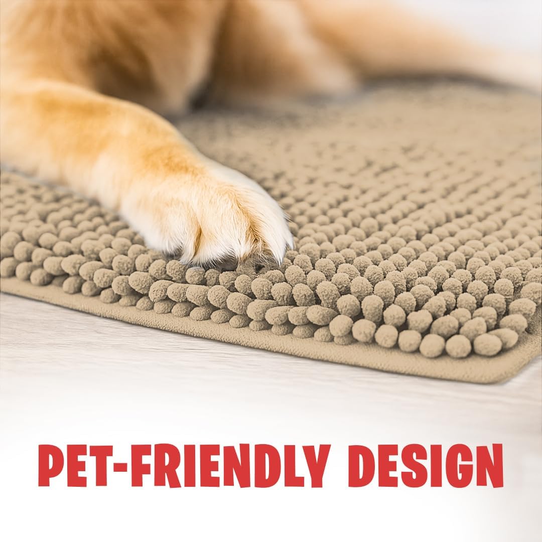MudGuard Mat™ Dog Door Mat for Muddy Paws, Super Absorbent Microfiber, Non-Slip Indoor Mat, Quick Dry Chenille Mud Mat for Dogs & Entryway, Washable, Grey 19" x 30"
