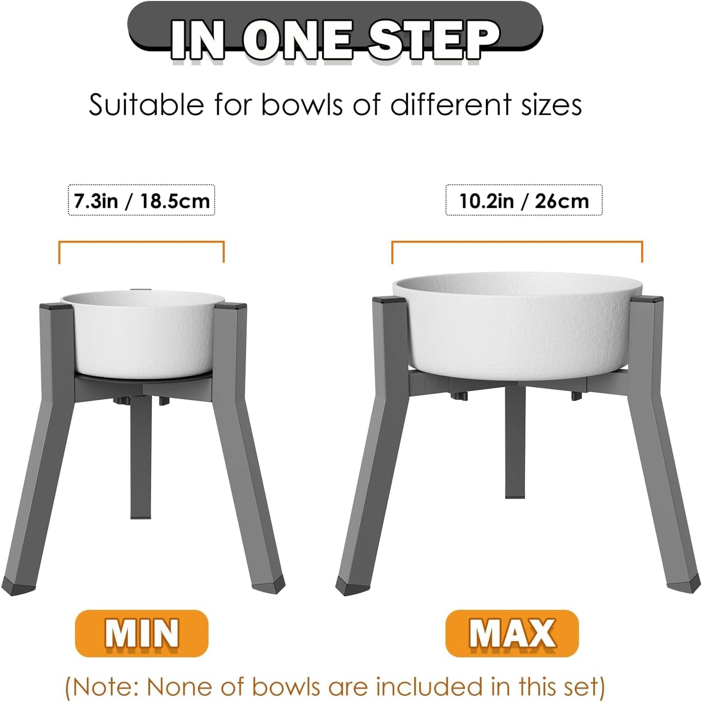 Elevated Dog Bowls for Large and Extra Large Dogs, Adjustable Width Dog Bowl Stand for 7-10.6" Wide Bowls, Food and Water Feeder, 13.7 in Tall Single Holder (Bowl Not Included)
