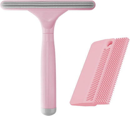 2 Pack Portable Pet Dogs Cats Hair Remover Lint Removal Shaver Tool Fur Scraper Carpet Rake for Couch Furniture Car Mats Fabric Sofa Clothes Bedding Pink