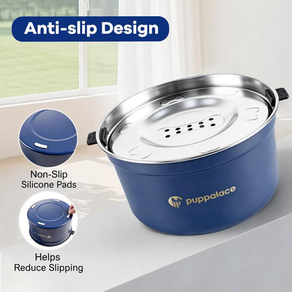 No Spill Dog Water Bowl, 3.2L/108oz Stainless Steel Slow Water Feeder with Floating Disk, Splash Proof Non-Slip Bowl for Messy Drinkers, Large Dogs and Cats, Blue