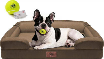 Extra Large Dog Bed, Orthopedic XL Washable Memory Foam Bed for Big Dogs Waterproof Pet Couch Sofa Bolster with Removable Cover, Non-Slip Bottom, Tennis Ball Toy, 42x30