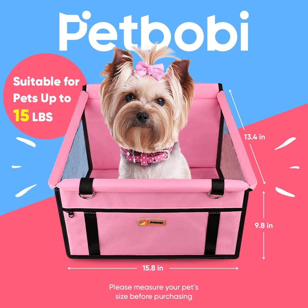 Petbobi Small Dog Car Seat, Dog Car Booster Seat for Small Medium Dogs 5-15 lbs, Foldable Front Seat Safety with Sturdy PVC Tube Frame, Breathable Mesh, Grey