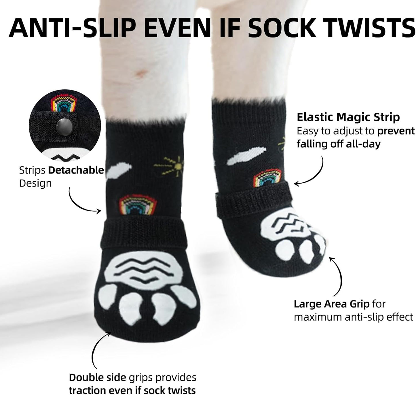PUPTECK Anti Slip Dog Socks with Double Grippers for Hardwood Floors, Shoes for Hot/Cold Pavement, Boots & Paws Protectors to Prevent Licking, Traction Booties for Senior Small Large Dogs