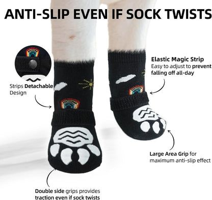 PUPTECK Anti Slip Dog Socks with Double Grippers for Hardwood Floors, Shoes for Hot/Cold Pavement, Boots & Paws Protectors to Prevent Licking, Traction Booties for Senior Small Large Dogs