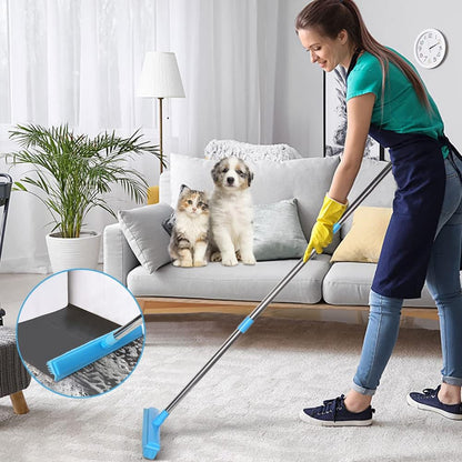 Rubber Broom and Pet Hair Removal Brush Set for Carpet, Fur Remover Broom with Squeegee for Wooden Floor, Detailing Lint Remover Brush for Pet Dog Cat Hair Car Interior