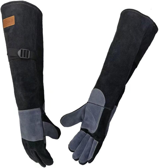 WZQH 23.6 In Leather Welding Gloves for Animal Handling,Grabbing Reptile, Grooming,Trips to Vet,BBQ,Fireplace.Puncture & Scratch Resistant, Bite Proof for Cat Dog Bird Falcon Livestock Snake L Black