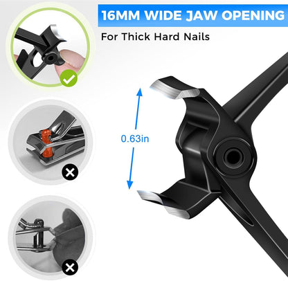 Toenail Clippers for Seniors Thick Toenails, Upgrade Angled Head Large Toe Nail Clippers for Men with Wide Jaw Opening, Sharp Heavy Duty Fingernail Clipper Cutter with Catcher Long Handle -Black