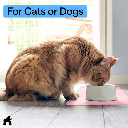 GORILLA GRIP 100% Waterproof Raised Edge BPA Free Silicone Pet Feeding Mat, Dog Cat Food Mats Contain Spills Protects Floors, Placemats for Cats and Dogs Water Bowl, 18.5x11.5, Gray