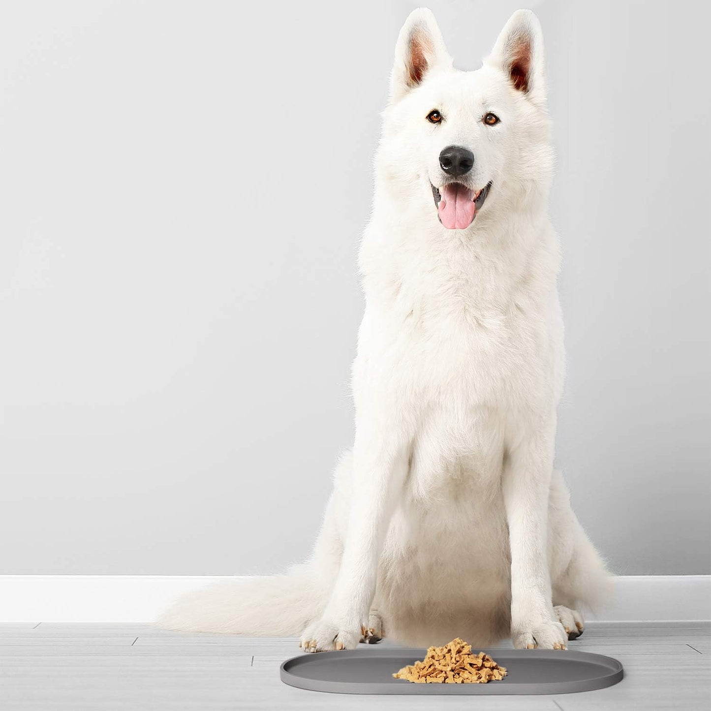 DogBuddy Dog Food Mat - Waterproof Dog Bowl Mat, Silicone Pet Mat for Food and Water Bowls, Nonslip Pet Feeding Mat with Edges, Dogs Food Mats for Floors, Puppy Supplies (Small, White Sand)