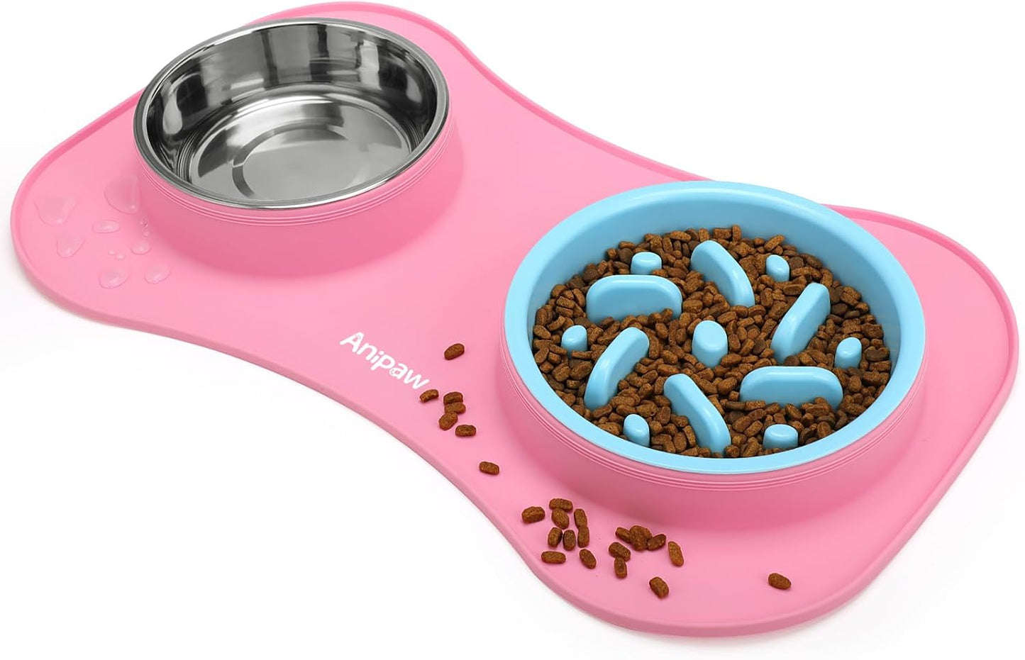 Anipaw Slow Feeder Dog Bowls 3 in 1 Stainless Steel Food and Water Bowls with Non-Spill and Skid Silicone Mat to Slow Down Eating for Large Medium Small Breed Size Dogs and Cats