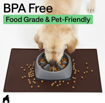 GORILLA GRIP 100% Waterproof Raised Edge BPA Free Silicone Pet Feeding Mat, Dog Cat Food Mats Contain Spills Protects Floors, Placemats for Cats and Dogs Water Bowl, 18.5x11.5, Gray