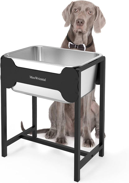 2.5 Gallon Elevated Dog Water Bowl for Large Breeds, 14.2" Tall Raised Stainless Steel Large Dog Water Bowl with Full Metal Stand for Relief Joint Pressure, Tip-Proof, Easy to Clean, Indoor & Outdoor