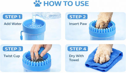 Dog Paw Cleaner Cup with Towel, Pet Paw Cleaner for Dogs & Cats, Portable Muddy Paw Washer with Soft Silicone Bristles, Deep Cleaning Paw Washer Cup (Blue)
