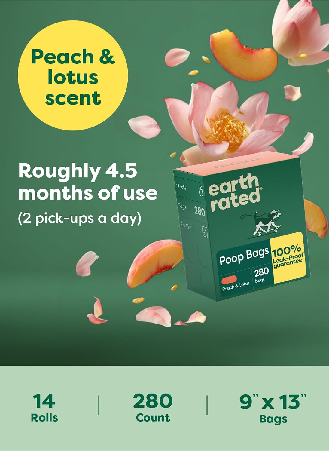 Earth Rated Dog Poop Bags Value Pack, Leak-Proof and Extra-Thick Pet Waste Bag for Big and Small Dogs, Refill Rolls, Unscented, 600 Count