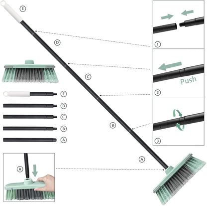 Indoor Broom Soft Bristle Brooms - Brooms for Sweeping Indoor Pet Hair, House Broom for Cleaning Hardwood, Tile, and Decking Surfaces Across.（Green）