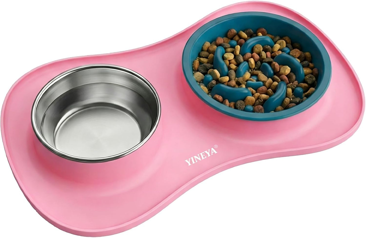 YINEYA 3 in 1 Slow Feeder Dog Bowls & Stainless Steel Food and Water Bowl with Non-Spill Dog Bowl Mat, Anti-Choking Puppy Bowls, Floor Safe & Easy Clean for Large Medium Small Dogs Cats