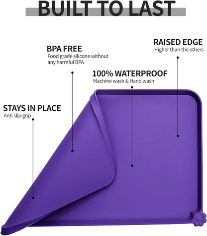 Reopet Waterproof Pet Feeding Mat, Non-Slip Silicone Placemats for Dog Cat Food and Water Bowl, High Raised Edges to Prevent Spills and Protect Floors