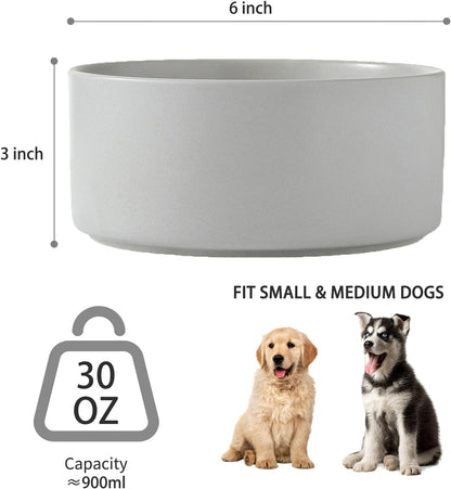 6'' Ceramic Raised Dog Bowl - 30Oz Dog Food & Water Bowl with Elevated Non-Slip Bamboo Stand, Dishwasher & Microwave Safe, Anti Vomiting Heavy Duty Pet Bowl for Small and Medium Dogs, White