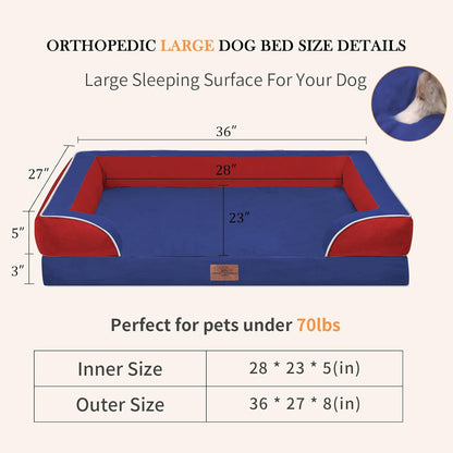 Comfort Expression Orthopedic Dog Bed for Extra Large Dogs 42x30 Inch, Waterproof Egg Crate Foam XL Pet Bed with Removable Bolsters, Dog Couch with Washable Cover & Non-Slip Bottom, Grey - Colors A