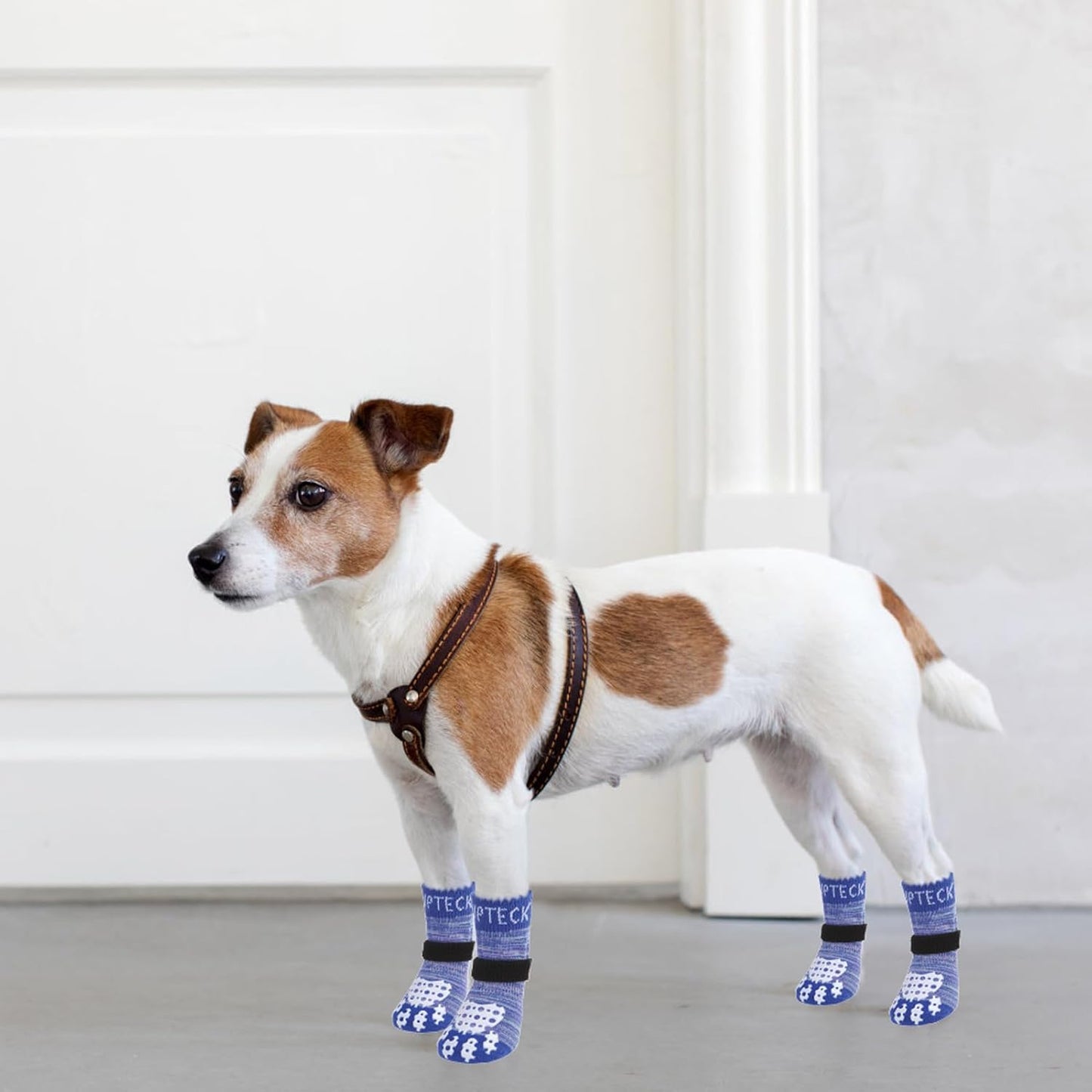 PUPTECK Anti-Slip Dog Socks with Double Sides Grips for Small Medium Large Dogs Hardwood Floors Prevents Licking, Dog Shoes for Hot Pavement Traction Control Paw Protector for Senior Dogs, Grey L
